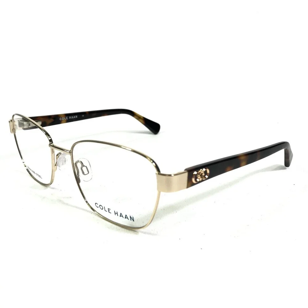 Cole Haan Eyeglasses Frames CH5008 717 GOLD Tortoise Square Wire Rim 52-17-135
